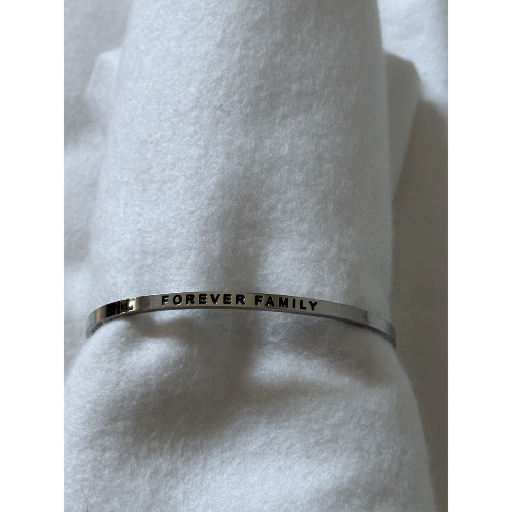 Mantaband Silver Tone "Forever Family"Thin Cuff Bracelet